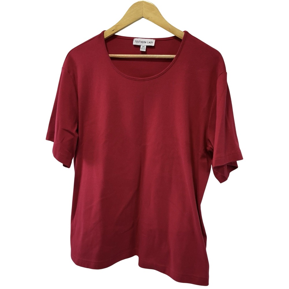 Southern Lady Red Crew‎ Neck Short Sleeve T Shirt Top Plus Size 2X